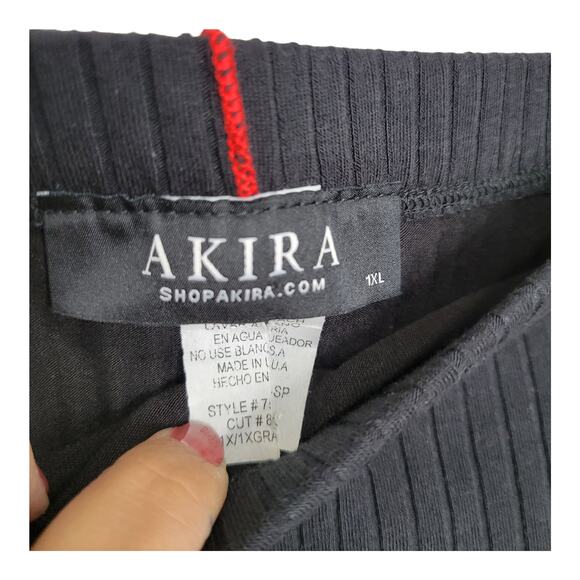 Akira Black Rib Knit Red Stripe Bodycon Mini Skirt Women Sz 1XL - Picture 4 of 7